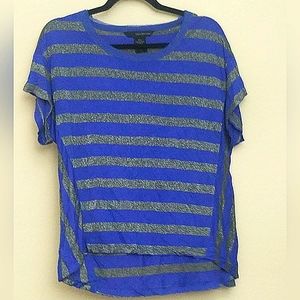Women's Calvin Klein Blue and Silver  Stripped High Low Blouse